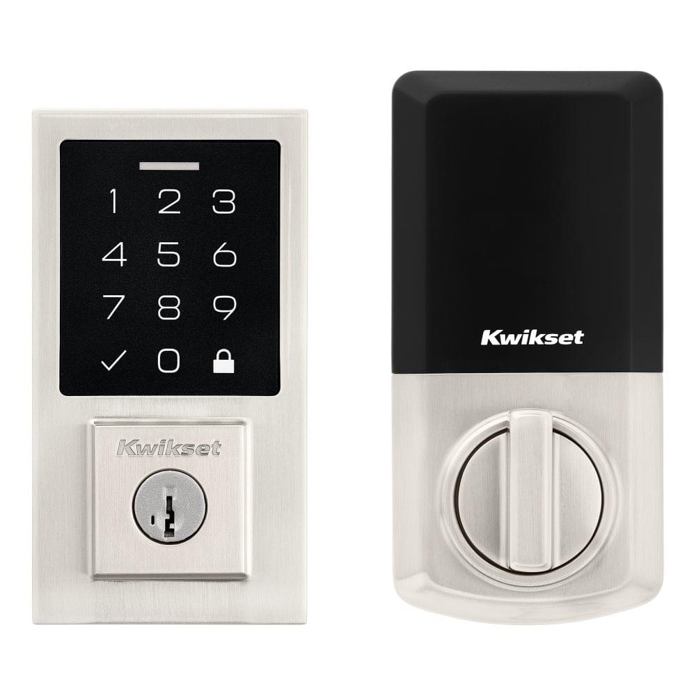 Kwikset 9270CNT-15S Contemporary SmartCode Touchpad Electronic Deadbolt SmartKey Satin Nickel Finish.