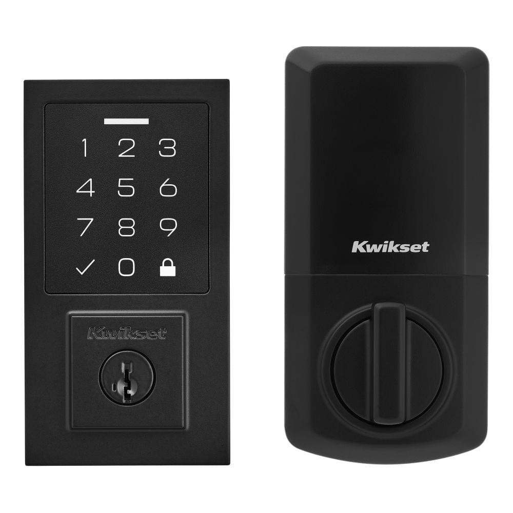 Kwikset 9270CNT-514S Contemporary SmartCode Touchpad Electronic Deadbolt SmartKey Matte Black Finish.