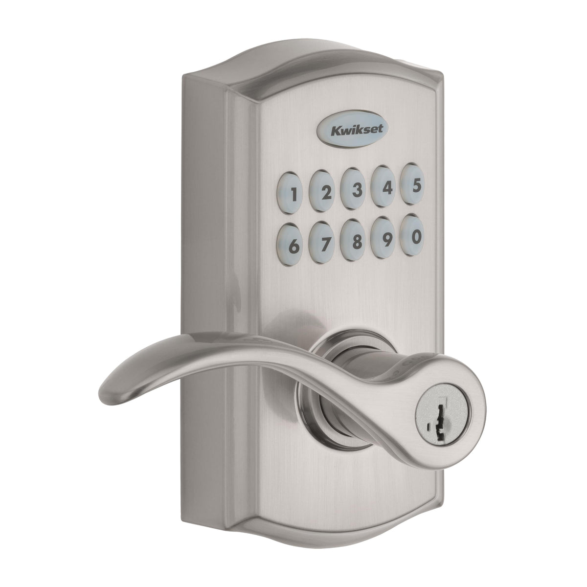 Kwikset 955PML-15S Pembroke Lever Commercial Grade Electronic Smartcode Lever Lock with SmartKey Satin Nickel Finish.