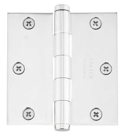Emtek 3.5" x 3.5" Solid Brass Square Corner Plain Bearing Mortise Hinge - Pair