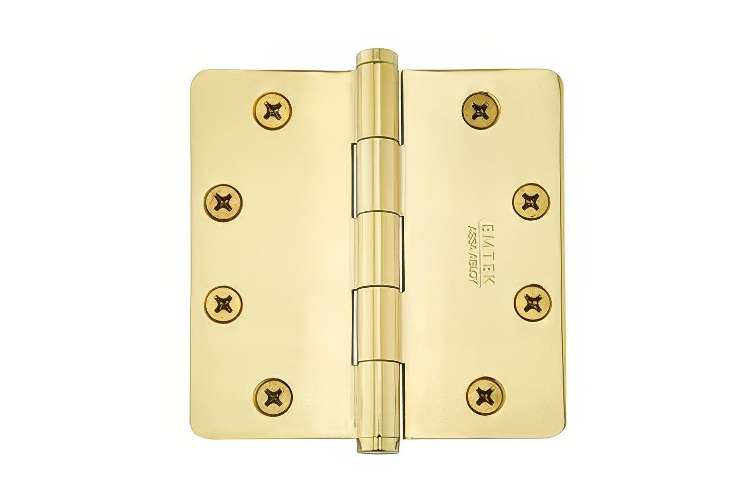 Emtek 4" x 4" Solid Brass 1/4" Radius Corner Plain Bearing Mortise Hinge - Pair.