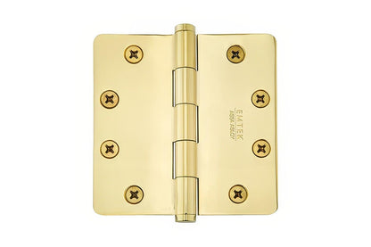Emtek 4" x 4" Solid Brass 1/4" Radius Corner Plain Bearing Mortise Hinge - Pair.