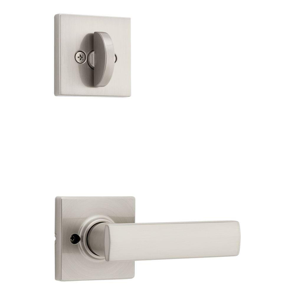 Kwikset 966BRNLSQT-15.UNIV Breton Lever with Square Rose Interior Single Cylinder Handleset Trim for Both 800 and 687 Series Handlesets Satin Nickel Finish.