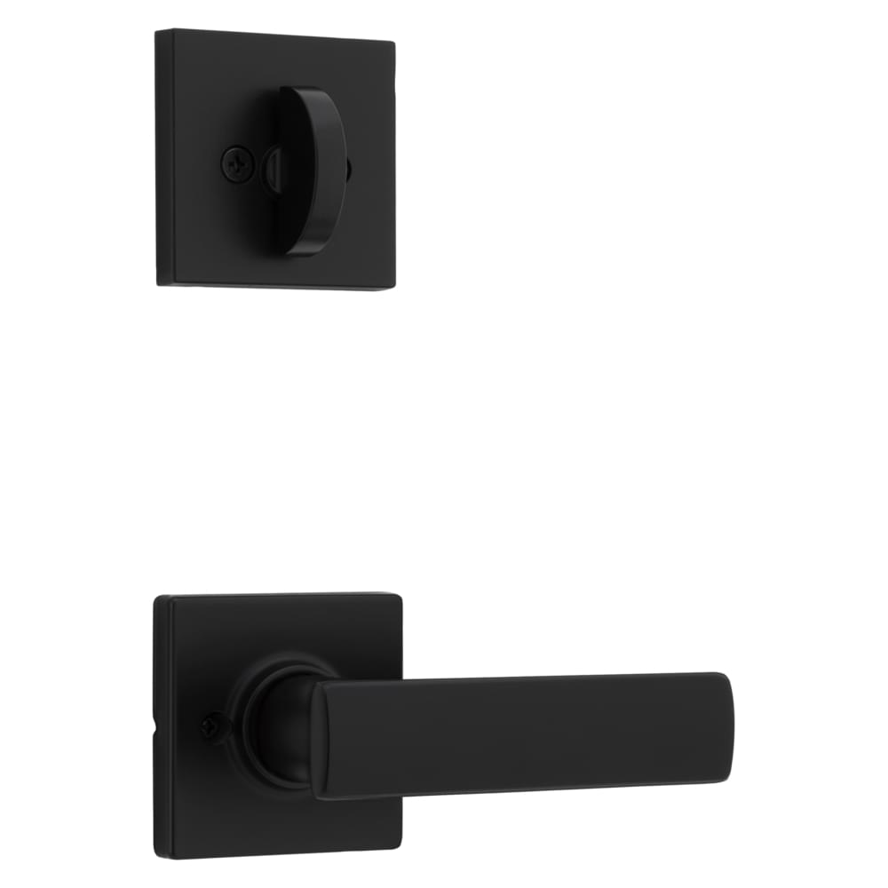 Kwikset 966BRNLSQT-514.UNIV Breton Lever with Square Rose Interior Single Cylinder Handleset Trim for Both 800 and 687 Series Handlesets Matte Black Finish.