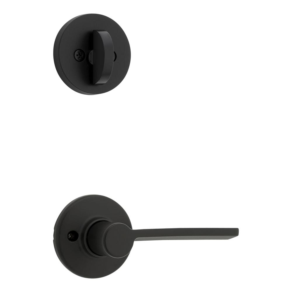 Kwikset 966LRLRDTLH-514.UNIV Left Hand Ladera Lever with Round Rose Interior Single Cylinder Handleset Trim for Both 800 and 687 Series Handlesets Matte Black Finish.