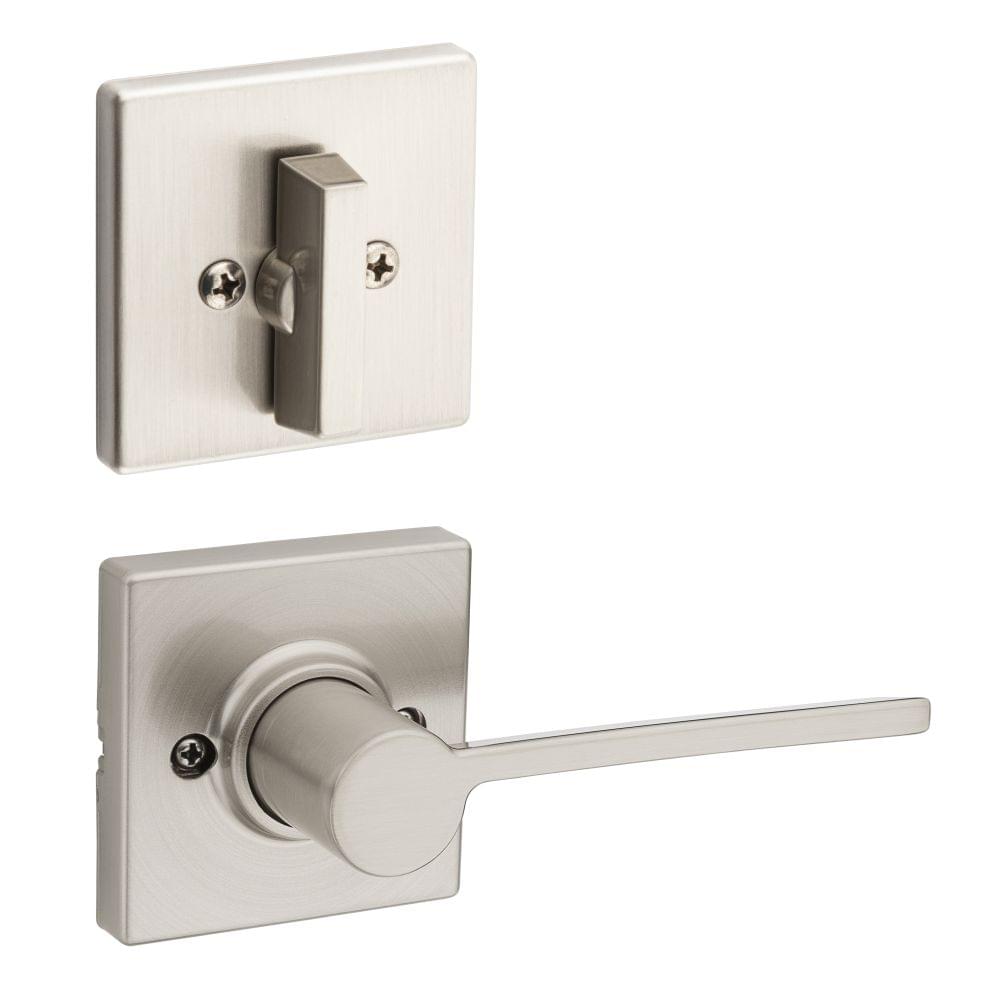 Kwikset 966LRLSQTLH-15.UNIV Left Hand Ladera Lever with Square Rose Interior Single Cylinder Handleset Trim Compatible with Both the 800 Series and 687 Series Handlesets Satin Nickel Finish.