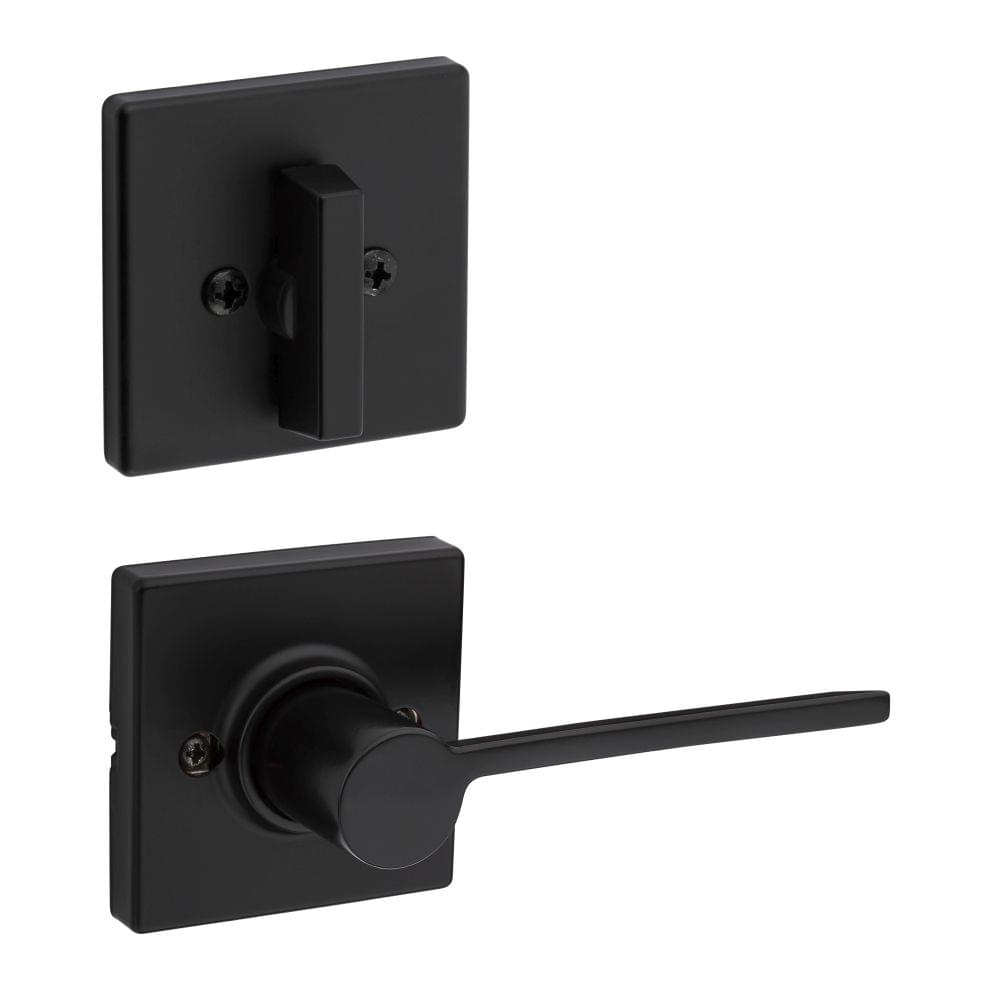 Kwikset 966LRLSQTLH-514.UNIV Left Hand Ladera Lever with Square Rose Interior Single Cylinder Handleset Trim Compatible with Both the 800 Series and 687 Series Handlesets Matte Black Finish.