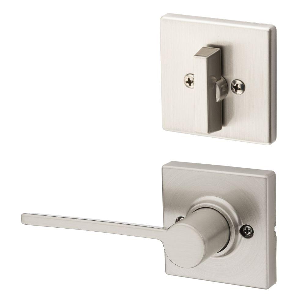 Kwikset 966LRLSQTRH-15.UNIV Right Hand Ladera Lever with Square Rose Interior Single Cylinder Handleset Trim Compatible with Both the 800 Series and 687 Series Handlesets Satin Nickel Finish.