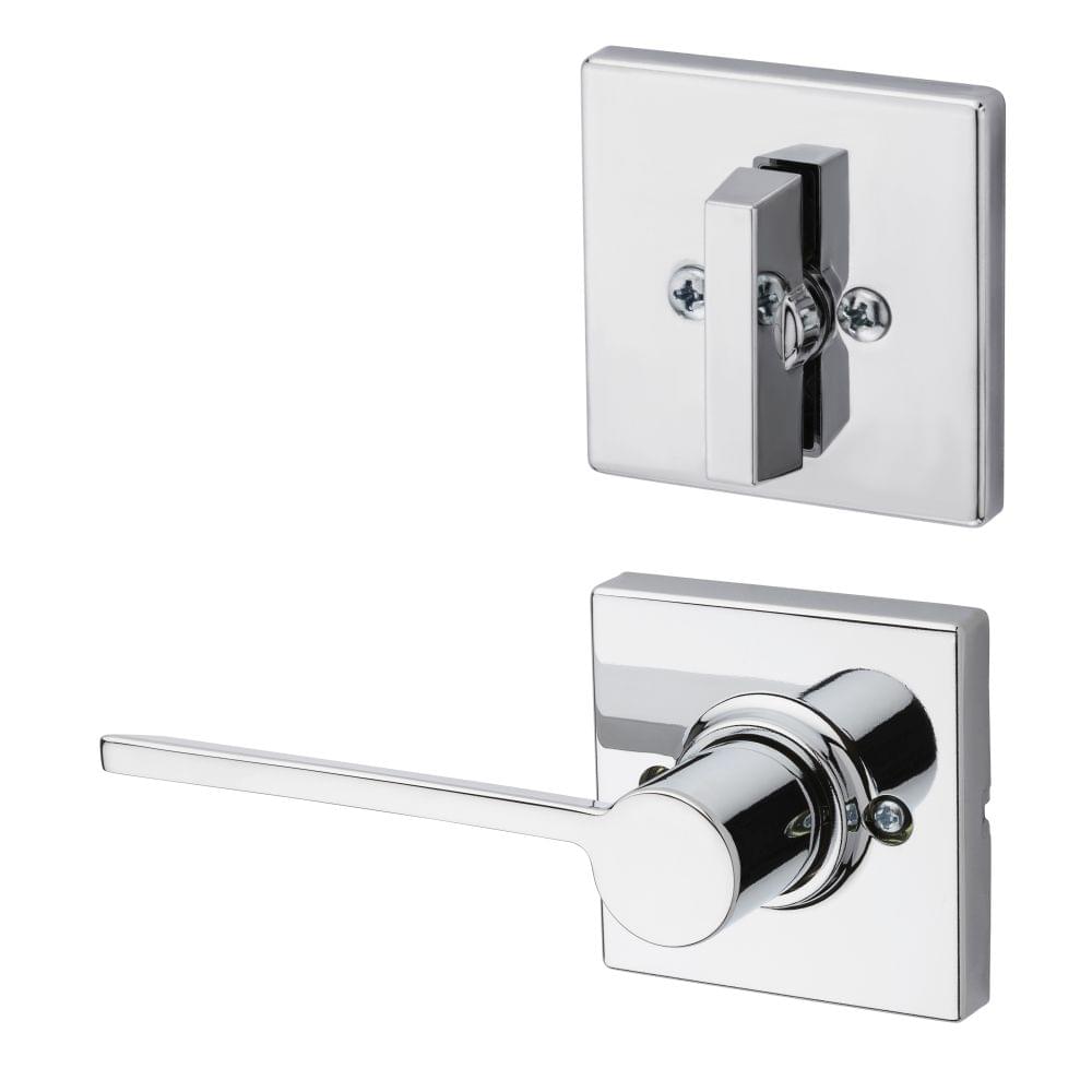 Kwikset 966LRLSQTRH-26.UNIV Right Hand Ladera Lever with Square Rose Interior Single Cylinder Handleset Trim for Both 800 and 687 Series Handlesets Bright Chrome Finish.