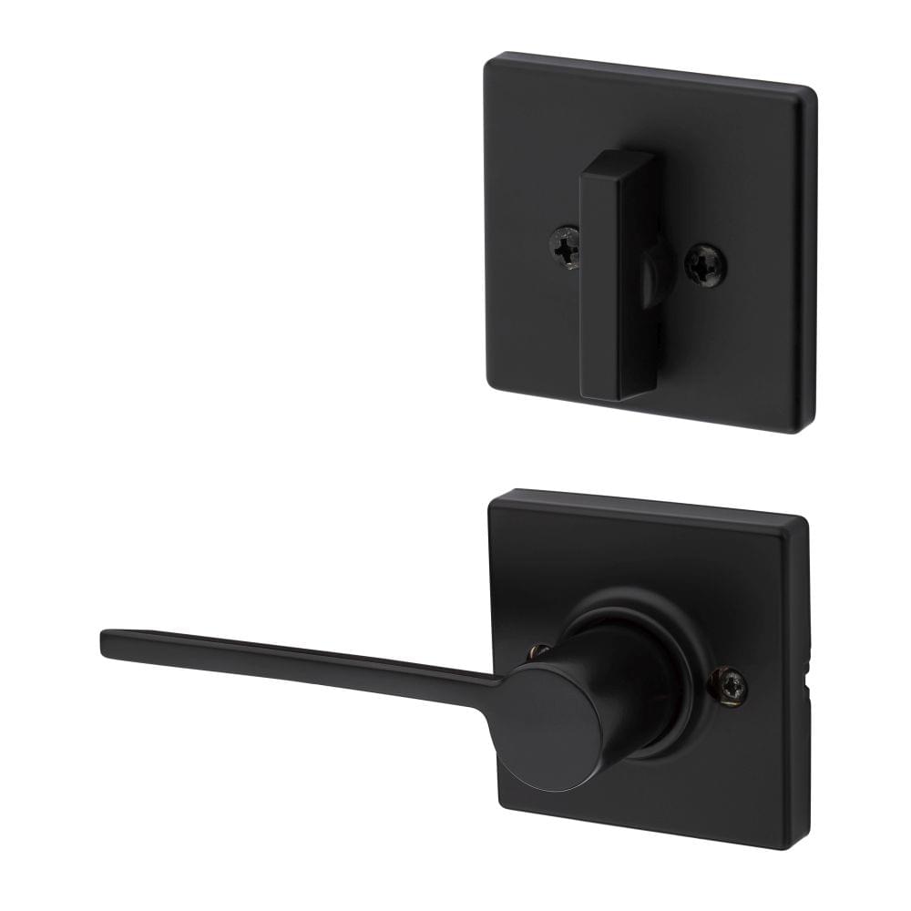 Kwikset 966LRLSQTRH-514.UNIV Right Hand Ladera Lever with Square Rose Interior Single Cylinder Handleset Trim for Both 800 and 687 Series Handlesets Matte Black Finish.