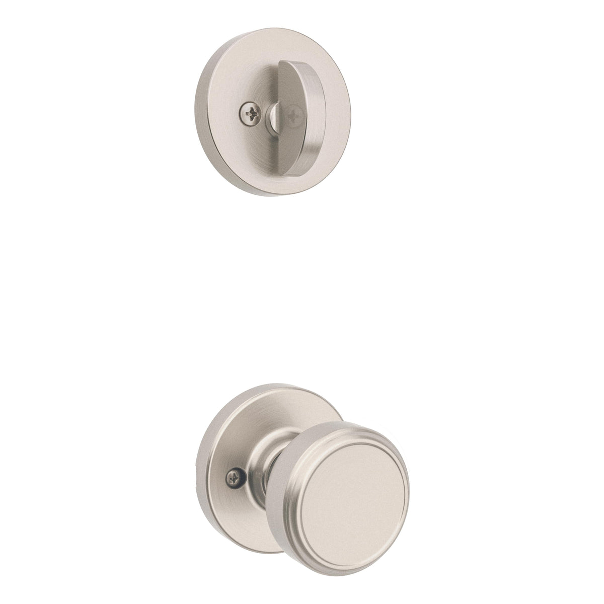 Kwikset 966MNKRDT-15.UNIV Maven Knob Round Rose Interior Single Cylinder Handleset Trim for Both 800 and 687 Series Handlesets Satin Nickel Finish.