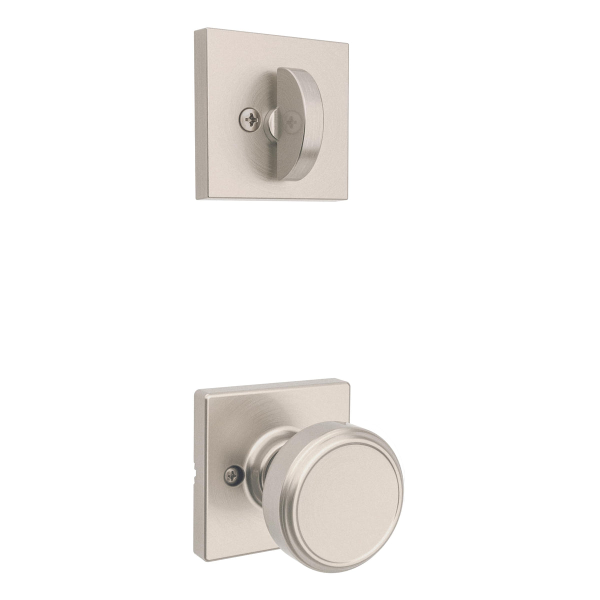 Kwikset 966MNKSQT-15.UNIV Maven Knob Square Rose Interior Single Cylinder Handleset Trim for Both 800 and 687 Series Handlesets Satin Nickel Finish.