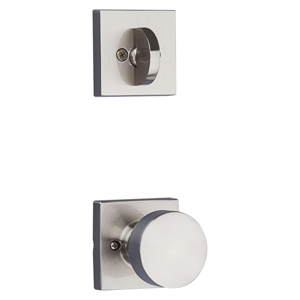 Kwikset 966PSKSQT-15.UNIV Pismo Knob with Square Rose Interior Single Cylinder Handleset Trim for Both 800 and 687 Series Handlesets Satin Nickel Finish.