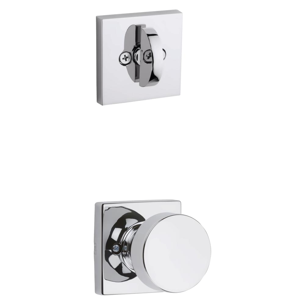 Kwikset 966PSKSQT-26.UNIV Pismo Knob with Square Rose Interior Single Cylinder Handleset Trim for Both 800 and 687 Series Handlesets Bright Chrome Finish.
