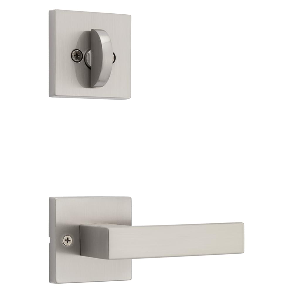 Kwikset 966SALSQT-15.UNIV Singapore Lever with Square Rose Interior Single Cylinder Handleset Trim for Both 800 and 687 Series Handlesets Satin Nickel Finish.