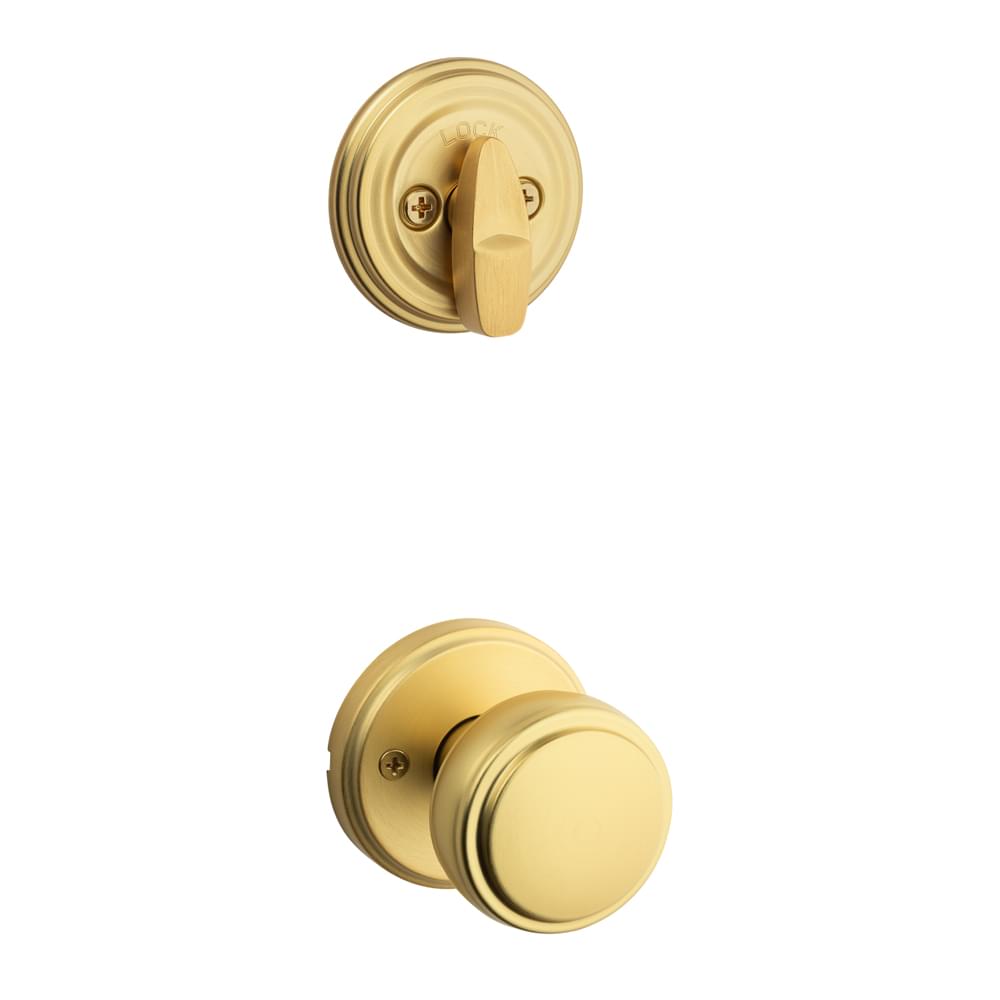 Kwikset 966SOK-4.UNIV Sora Knob with Traditional Round Rose Interior Single Cylinder Handleset Trim for Both 800 and 687 Series Handlesets Satin Brass Finish.