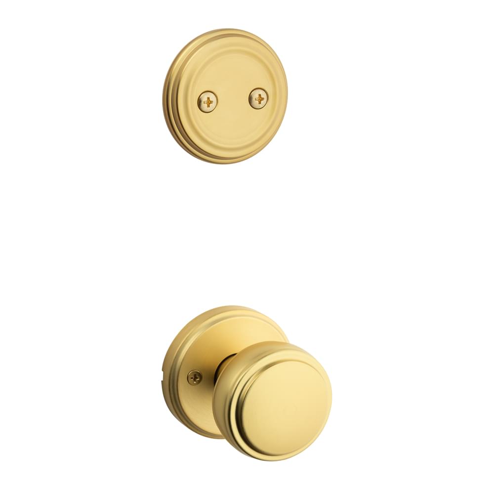 Kwikset 968SOK-4 Sora Knob with Traditional Round Rose Interior Dummy Handleset Trim Satin Brass Finish.
