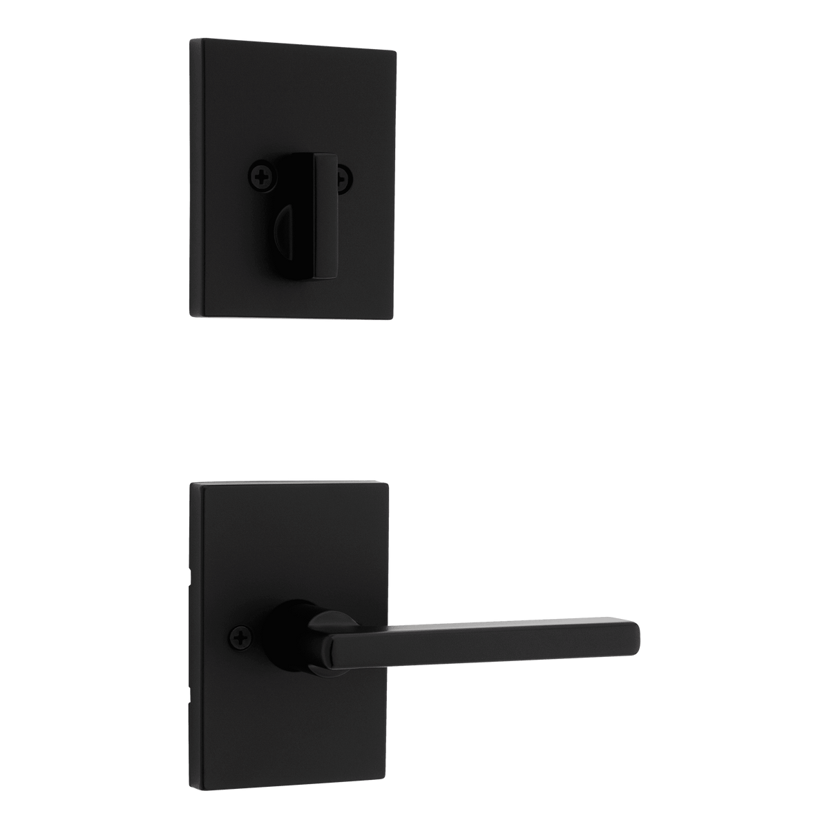 Kwikset 971HFLRCT-514 Single Cylinder Interior Halifax Lever Trim with Rectangular Rose Matte Black Finish.