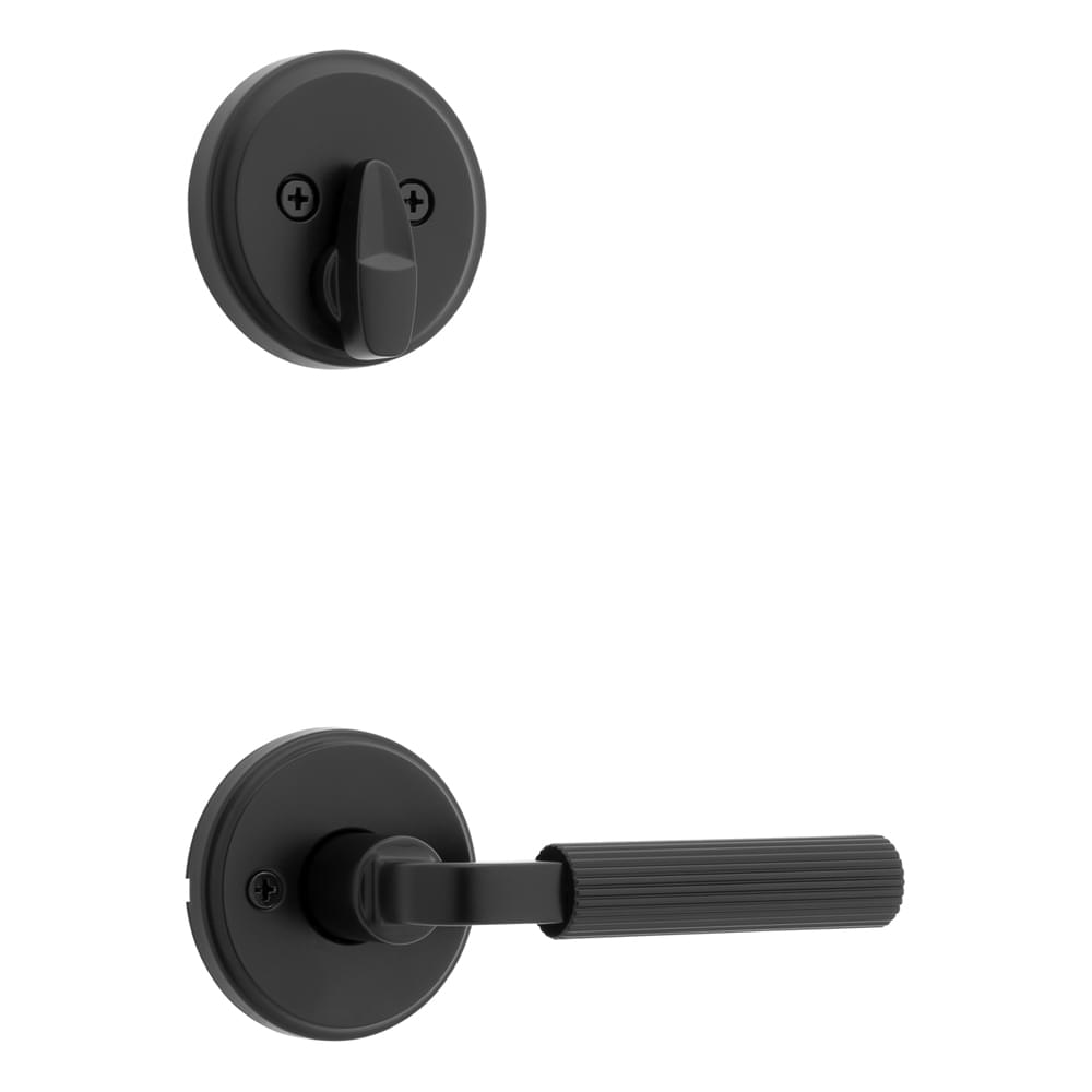 Kwikset 971MAL-514 Single Cylinder Interior Mirada Reeded Pattern Lever with Traditional Round Rose Trim Matte Black Finish.