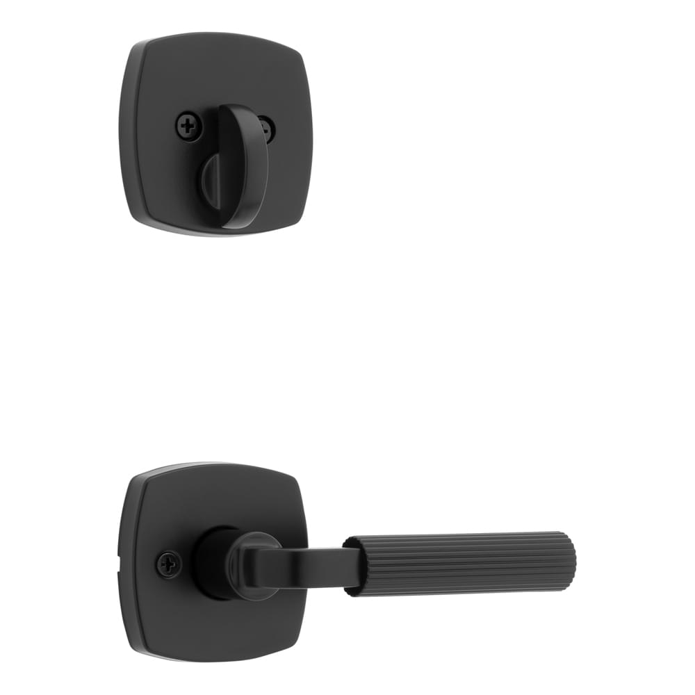 Kwikset 971MALMDT-514 Single Cylinder Interior Mirada Reeded Pattern Lever with Soft Modern Midtown Rose Trim Matte Black Finish.