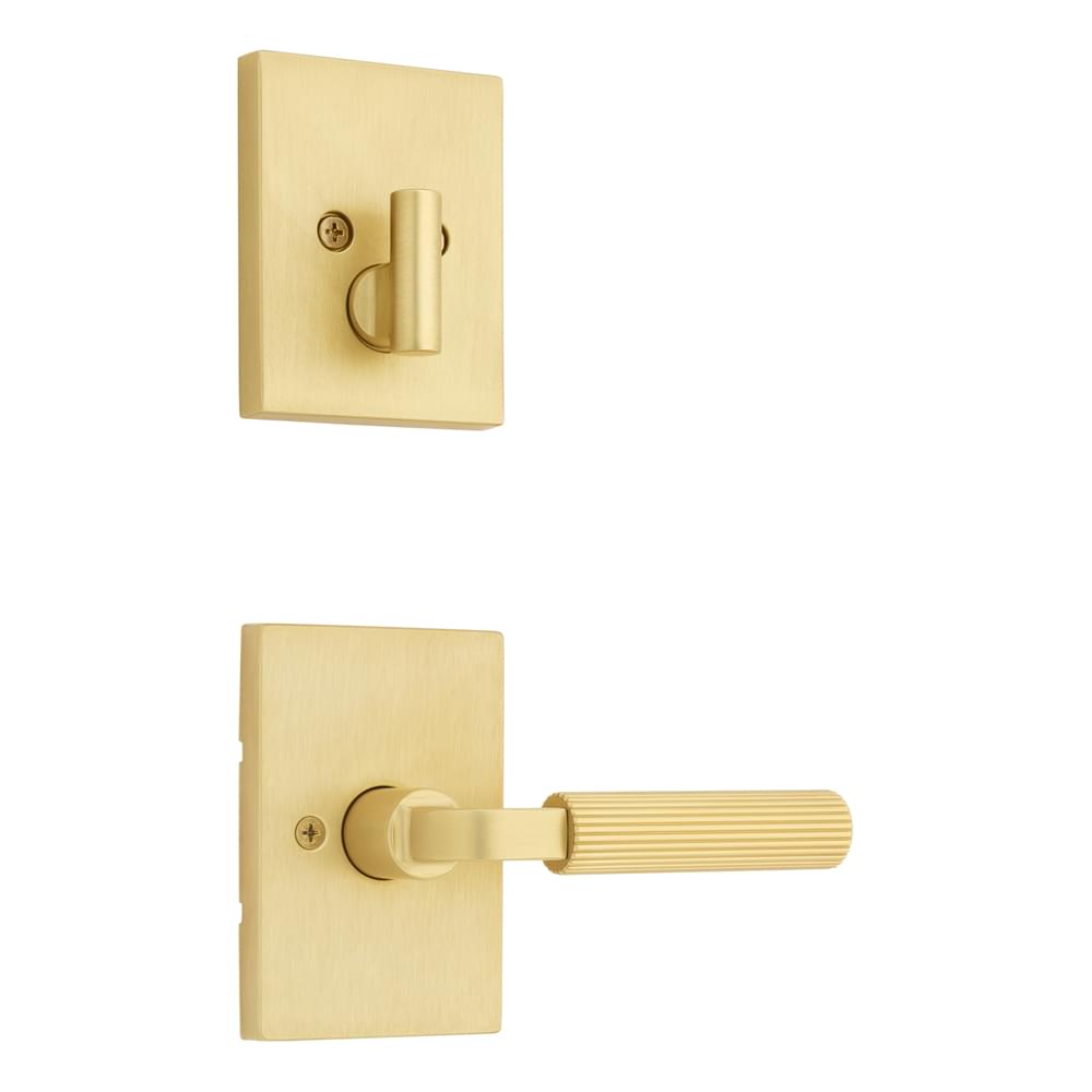 Kwikset 971MALRCT-4 Single Cylinder Interior Mirada Reeded Pattern Lever with Contemporary Rectangular Rose Trim Satin Brass Finish.