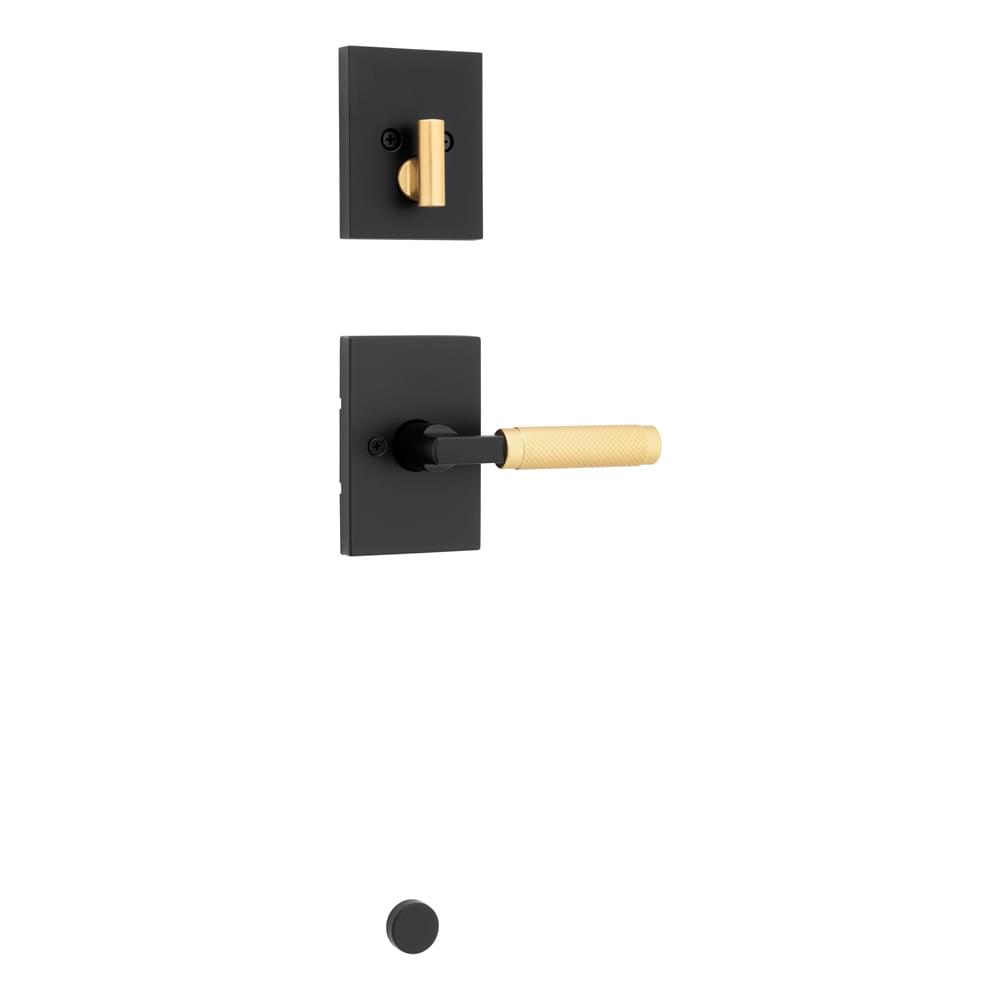 Kwikset 971PVLRCT-5144 Single Cylinder Interior Prava Lever Trim with Satin Brass Grip with Rectangular Rose Matte Black Finish.