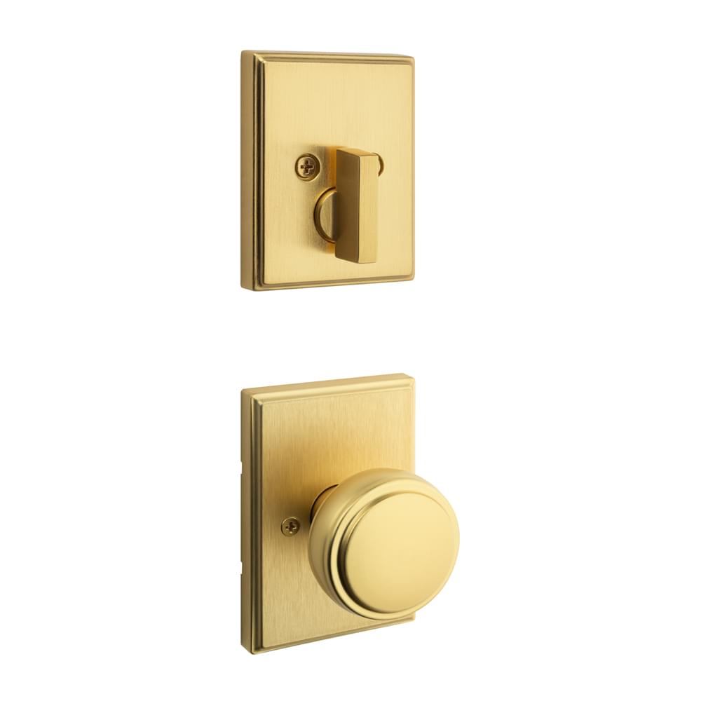 Kwikset 971SOKTRCT-4 Single Cylinder Interior Sora Knob with Traditional Rectangular Rose Trim Satin Brass Finish.