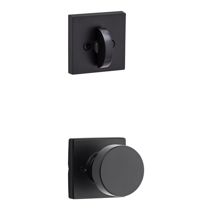 Kwikset 968PSKSQT-514 Pismo Knob with Square Rose Interior Dummy Handleset Trim Matte Black Finish