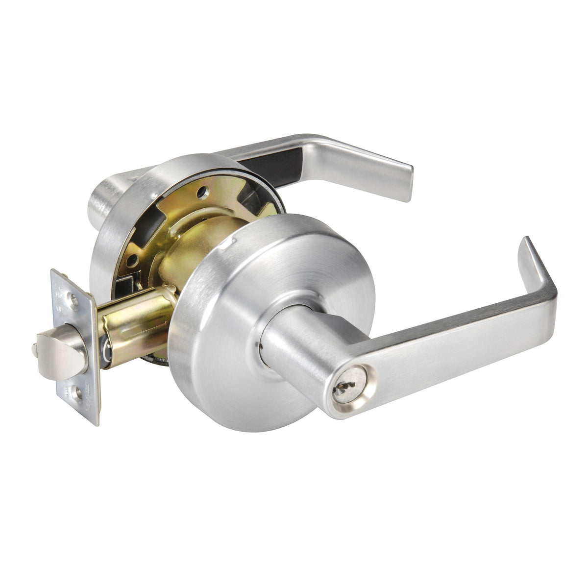ASSA Abloy Accentra AU4605LN6262806 Storeroom Augusta Lever Grade 2 Cylindrical Lock with Schlage C Keyway Keyed Random, MCD234 Latch, and 497-114 Strike US26D (626) Satin Chrome Finish.