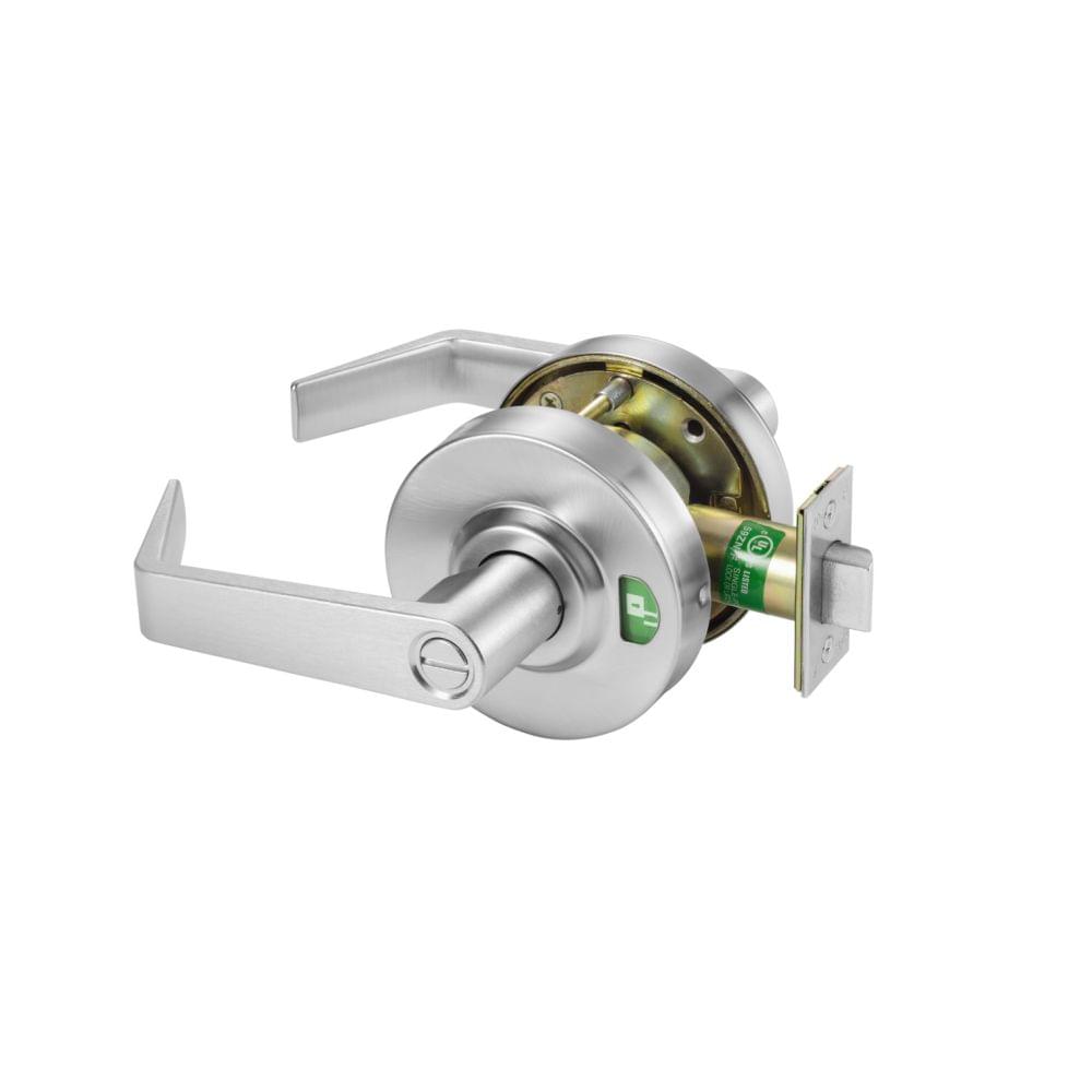 ASSA Abloy Accentra AUYPL02626 Privacy Cylindrical Indicator Lock Augusta Lever with Red / Green Locked / Unlocked Logo Window with 2-3/4" Backset and ANSI Strike US32D (626) Satin Chrome Finish.