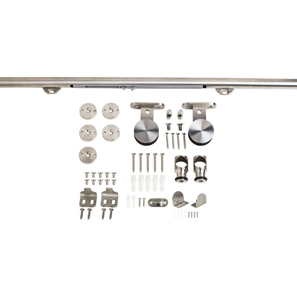 Hardware Resources Barn Door Hardware Kit Contemporary Bar With Soft-Close Stainless Steel 6 Foot Length