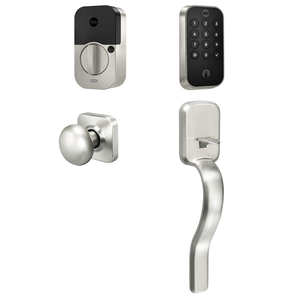 Yale BYRD410BLERX619 Yale Assure Lock 2 Bundle with Keypad Bluetooth Deadbolt, Ridgefield Handleset Passage, and DoorSense US15 (619) Satin Nickel Finish.