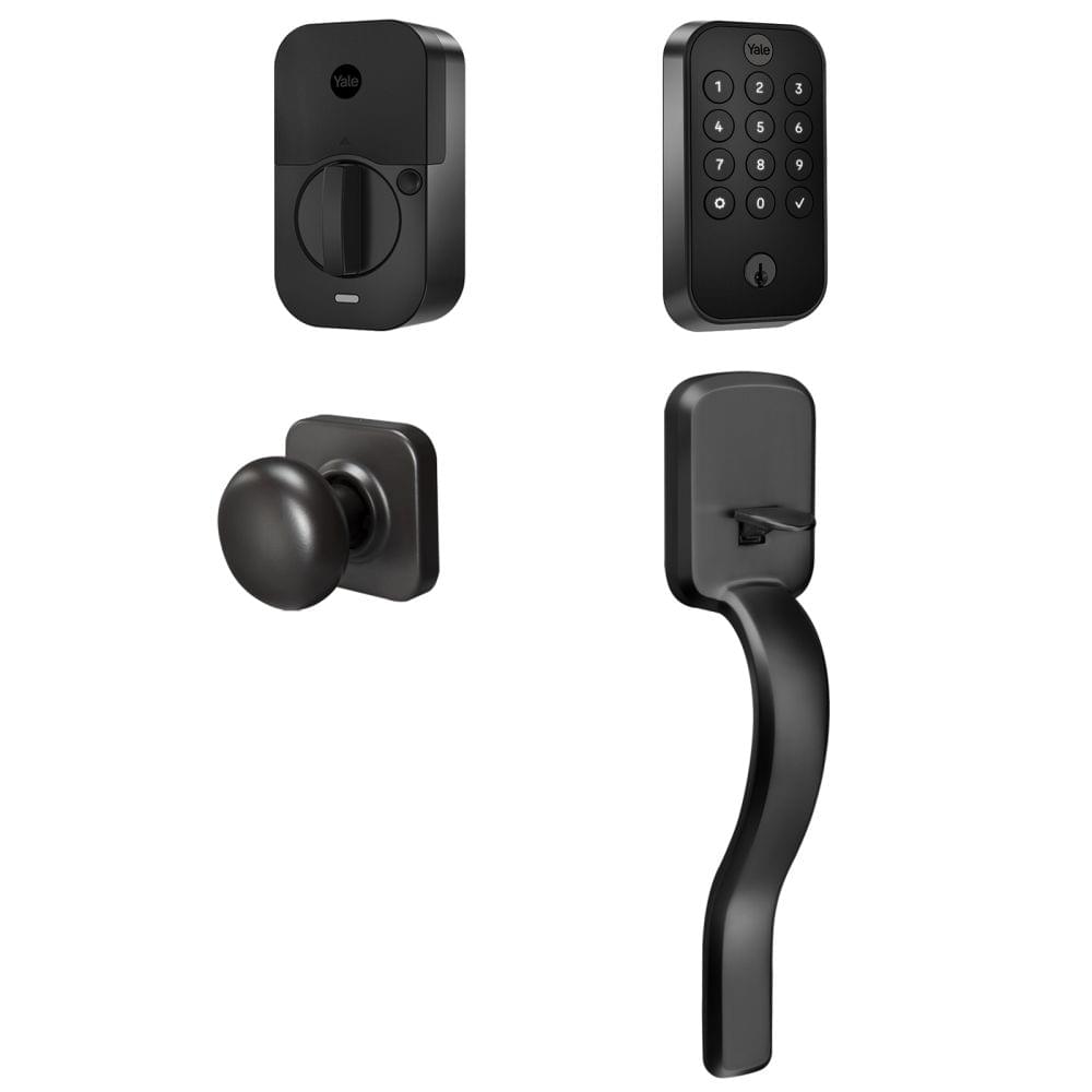 Yale BYRD410BLERXBSP Yale Assure Lock 2 Bundle with Keypad Bluetooth Deadbolt, Ridgefield Handleset Passage, and DoorSense BSP Black Suede Powder Coat Finish.