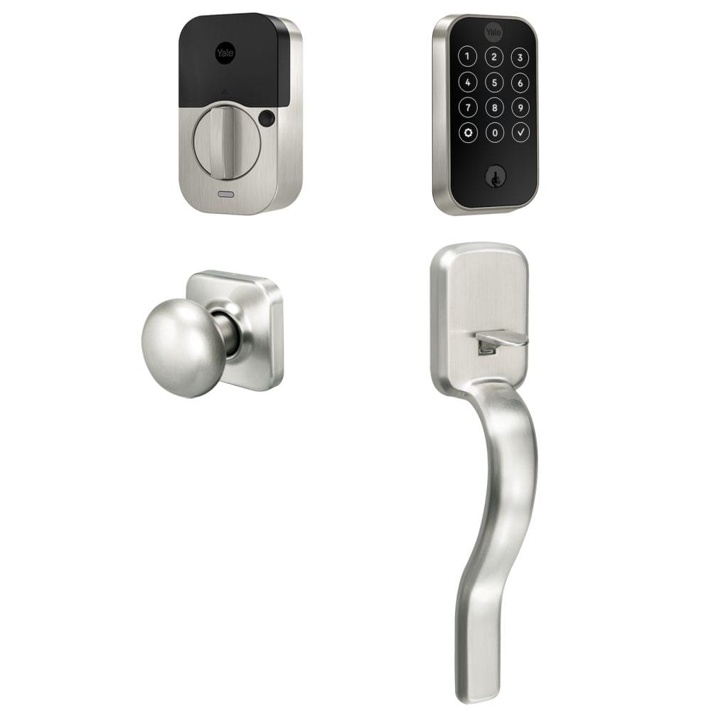 Yale BYRD420WF1RX619 Yale Assure Lock 2 Bundle with Touchscreen Wi Fi Deadbolt, Ridgefield Handleset Passage, and DoorSense US15 (619) Satin Nickel Finish.