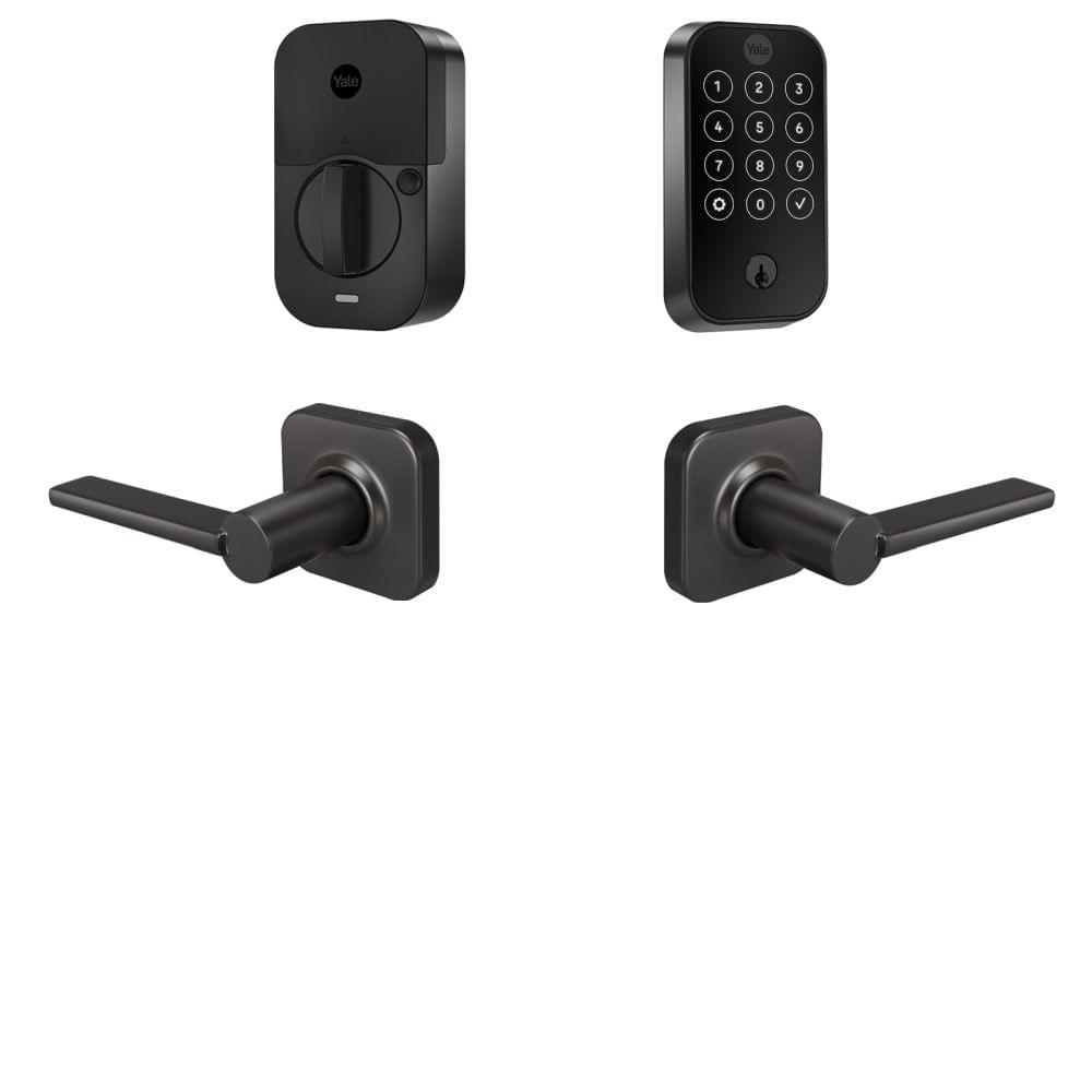 Yale BYRD420WF1VLBSP Yale Assure Lock 2 Bundle with Touchscreen Wi Fi Deadbolt, Valdosta Lever Passage, and DoorSense BSP Black Suede Powder Coat Finish.