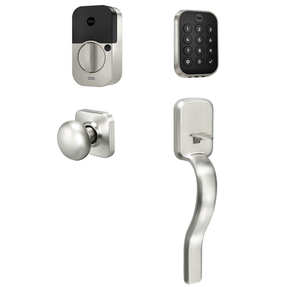Yale BYRD430BLERX619 Yale Assure Lock 2 Bundle with Key Free Keypad Bluetooth Deadbolt, Ridgefield Handleset Passage, and DoorSense US15 (619) Satin Nickel Finish.