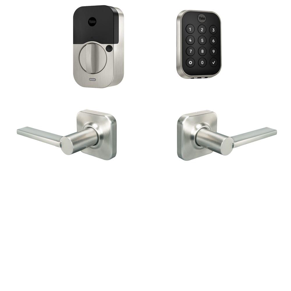 Yale BYRD430BLEVL619 Yale Assure Lock 2 Bundle with Key Free Keypad Bluetooth Deadbolt, Valdosta Lever Passage, and DoorSense US15 (619) Satin Nickel Finish.