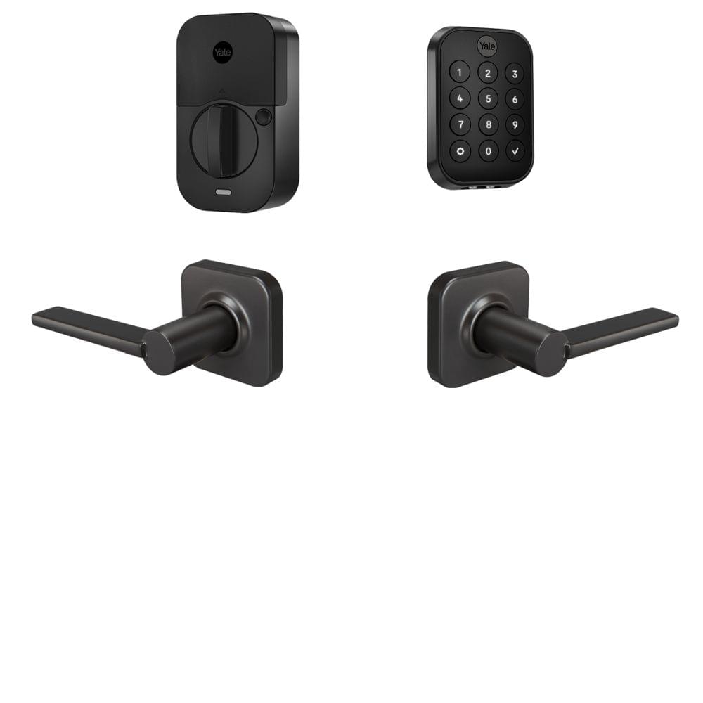 Yale BYRD430BLEVLBSP Yale Assure Lock 2 Bundle with Key Free Keypad Bluetooth Deadbolt, Valdosta Lever Passage, and DoorSense BSP Black Suede Powder Coat Finish.