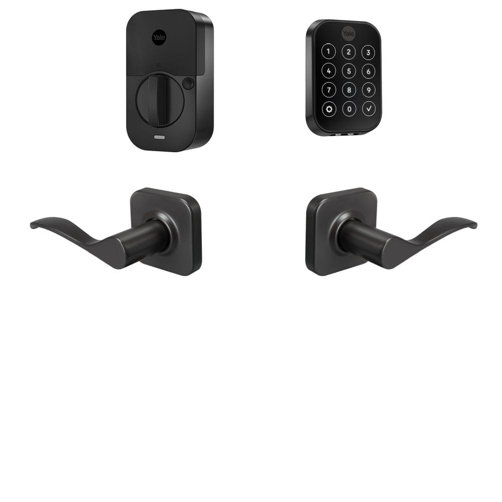 Yale BYRD450WF1NWBSP Yale Assure Lock 2 Bundle with Key Free Touchscreen Wi Fi Deadbolt, Norwood Lever Passage, and DoorSense BSP Black Suede Powder Coat Finish.