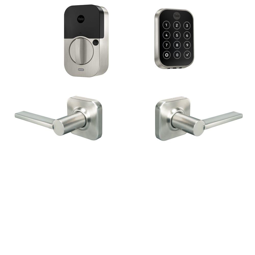 Yale BYRD450WF1VL619 Yale Assure Lock 2 Bundle with Key Free Touchscreen Wi Fi Deadbolt, Valdosta Lever Passage, and DoorSense US15 (619) Satin Nickel Finish.
