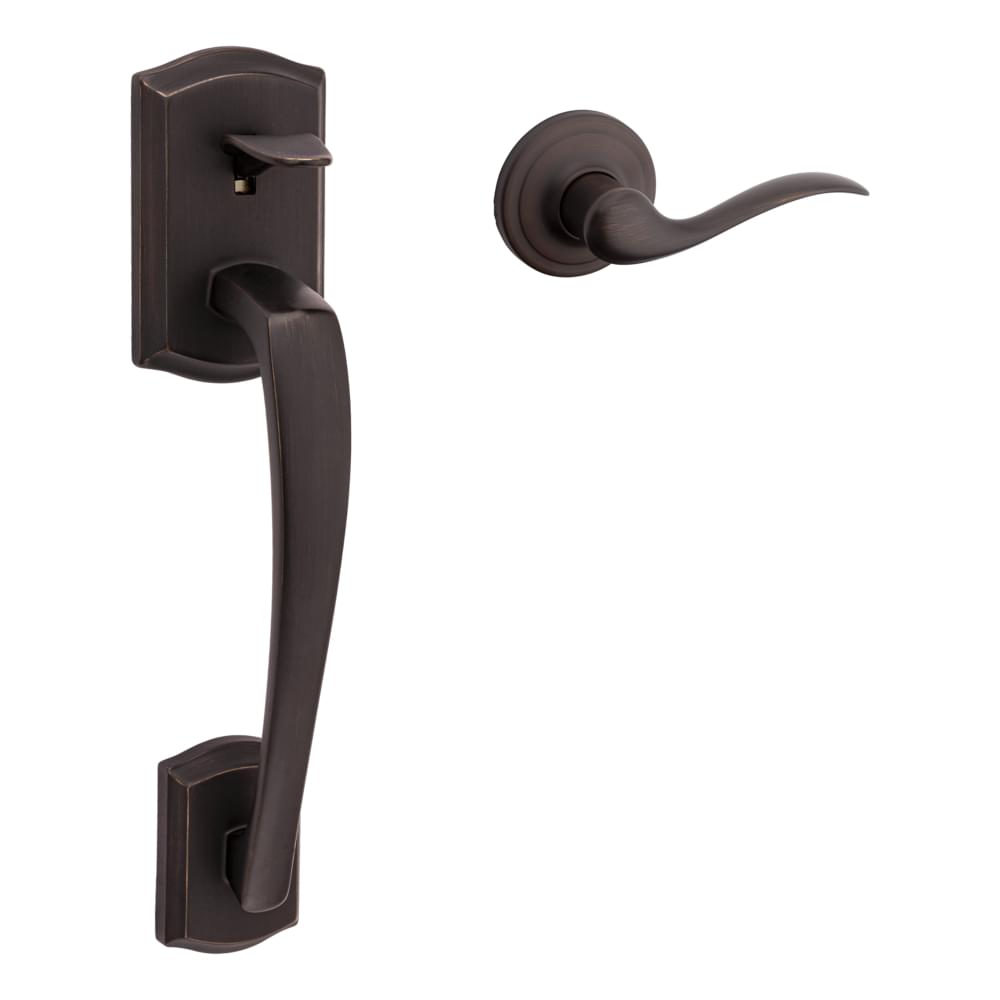 Kwikset CP815PTHXTNL-11P Clear Pack Prescott Passage Handleset with Tustin Lever Trim with No Deadbolt with RCAL Latch and RCS Strike Venetian Bronze Finish.