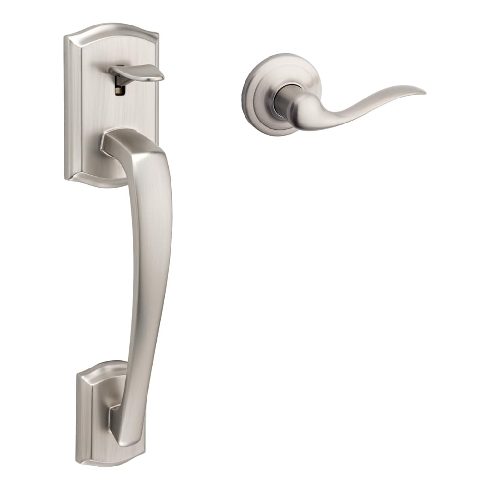 Kwikset CP815PTHXTNL-15 Clear Pack Prescott Passage Handleset with Tustin Lever Trim with No Deadbolt with RCAL Latch and RCS Strike Satin Nickel Finish.