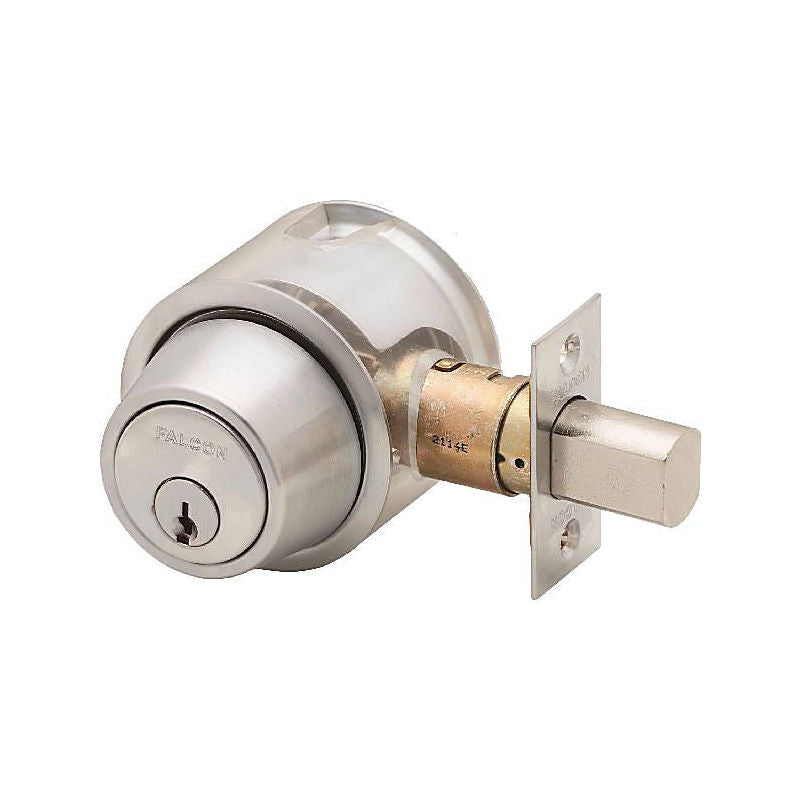 Falcon D141P626 D100 Series Single Cylinder Deadbolt C Keyway 30256 Latch 10094 Strike Satin Chrome Finish