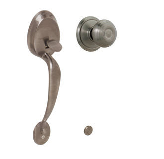 Schlage FE285-PLY-GEO Plymouth Keyed Entry Handle Set with a Georgian Interior Knob.