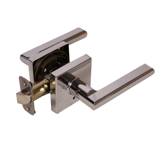 Pamex FLS208C Onyx Lever with Square Rose Privacy Lockset Grade 3 Bright Chrome Finish.