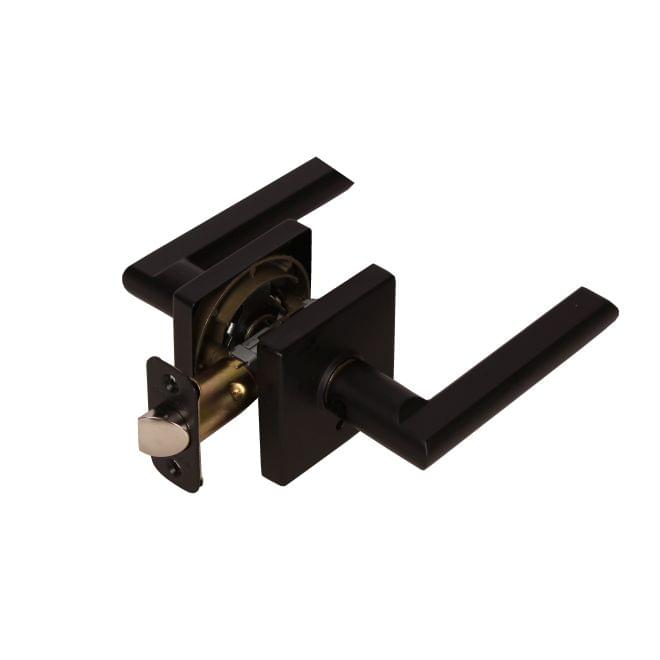 Pamex FLS908C Onyx Lever with Square Rose Privacy Lockset Grade 3 Matte Black Finish.