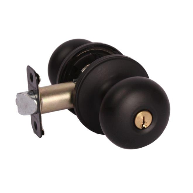 Pamex FTF900 Baron Knob with Round Rose Keyed Entry Lockset Grade 3 with KW1 Keyway Matte Black Finish.