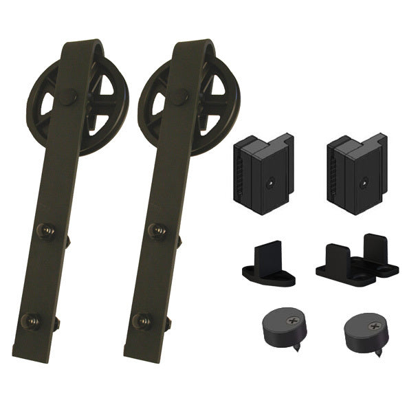 Orca Hardware FTSK-DDK-BL Barn Door-Flat Track Double Door Kit With Spoke Wheel Hangers