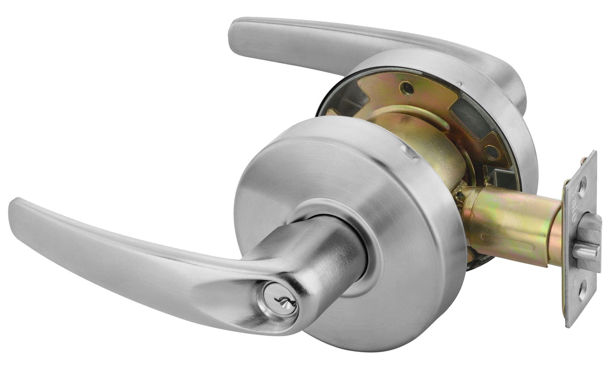 ASSA Abloy Accentra MO4607LN626 Office Entry Monroe Lever Grade 2 Cylindrical Lock with E1R Para Keyway Keyed Random, MCD234 Latch, and 497-114 Strike US26D (626) Satin Chrome Finish.