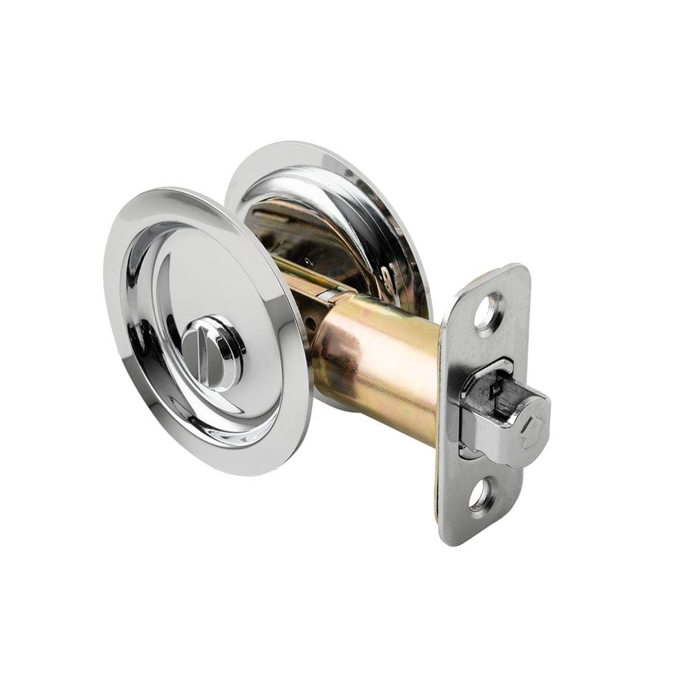 Pamex PF2210 Privacy Round Sliding Door Lock with 2-3/8" Backset Standard Bright Chrome Finish.